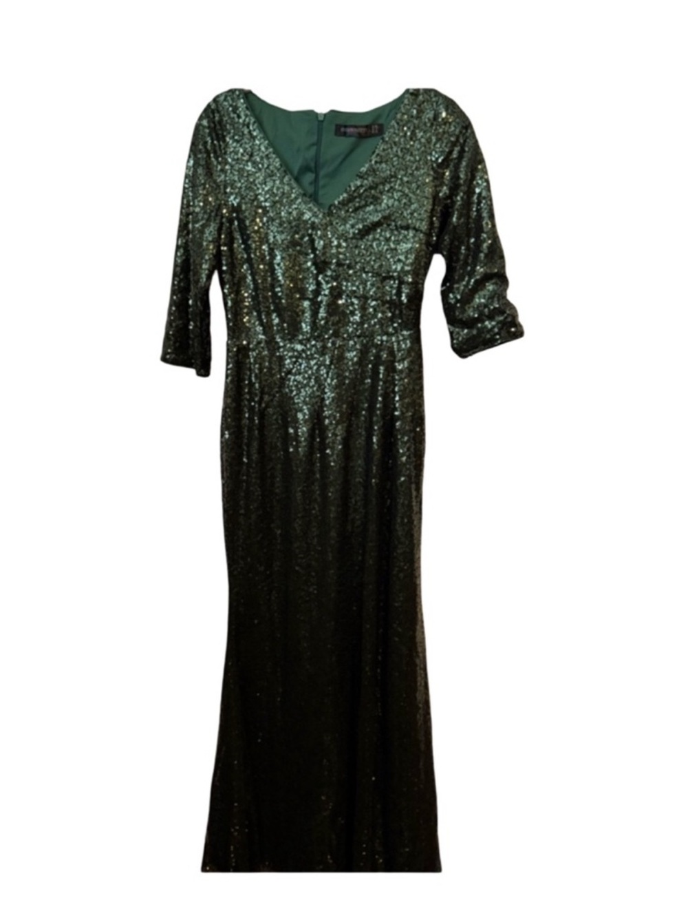 Mature 3/4 quarter sleeves retro Green Sequin Event Maxi Dress - Picture 4 of 8